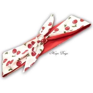 Rockabilly Hairband pin up red cherries Bandana knot hairband image 3