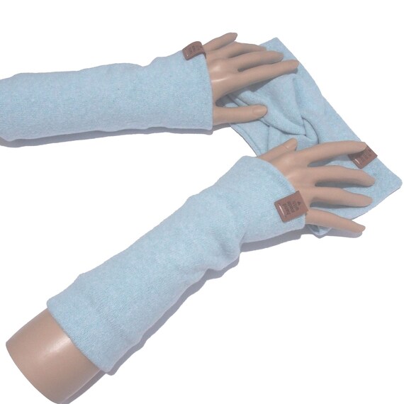 Headband and arm warmers in a set made of knitted fabric ladies bandeau light blue