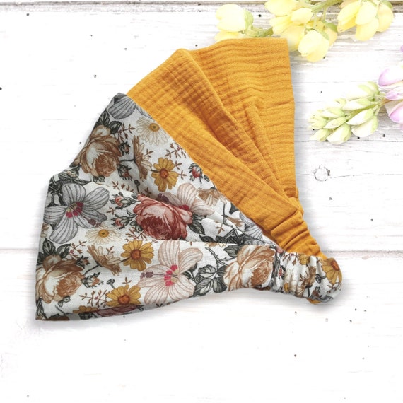 Bandana Headscarf Ladies Hairband Vintage Flowers Children Sun Protection Mustard