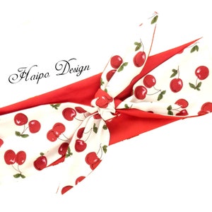 Rockabilly Hairband pin up red cherries Bandana knot hairband image 2