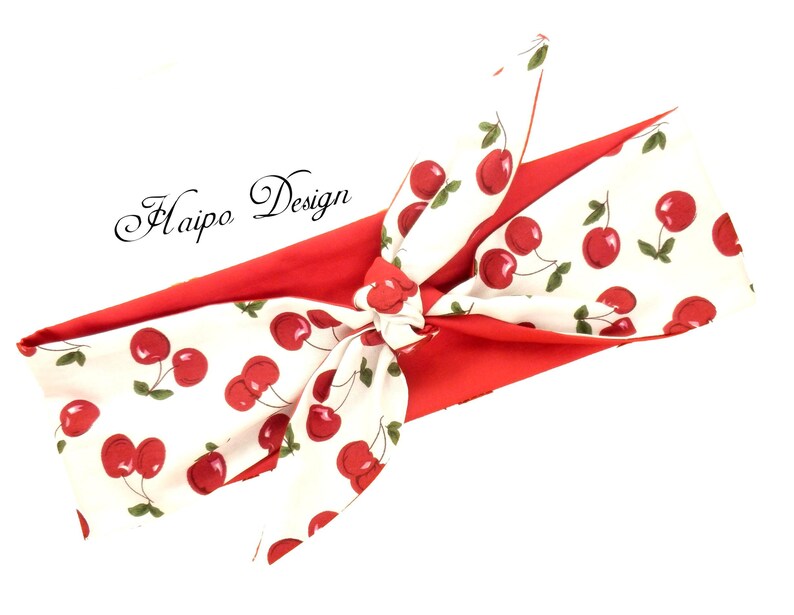 Rockabilly Hairband pin up red cherries Bandana knot hairband image 2