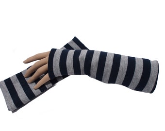 Arm warmers arm warmers gray black striped wrist warmers vegan cotton knit fabric doubled