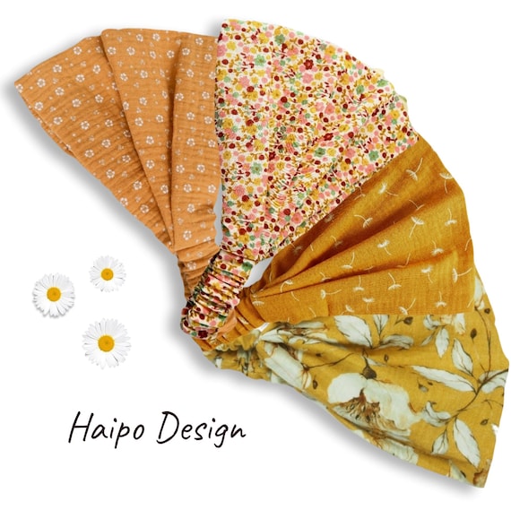 Headscarf, bandana, hairband, muslin, sun protection, children's, women's, sun scarf, yellow floral