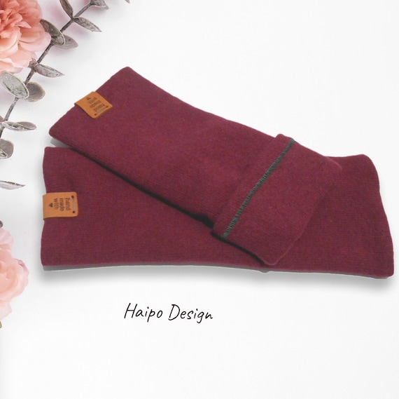 Arm warmers arm warmers wrist warmers vegan cotton knit fabric doubled bordeaux berry