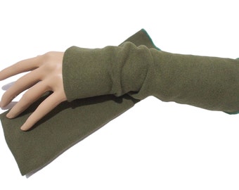 Arm warmers arm warmers olive green wrist warmers vegan cotton knit fabric doubled