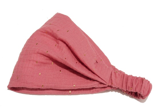 Bandana headscarf women's hairband children's sun protection muslin old pink golden stripes