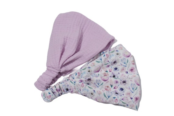 Bandana Muslin Headscarf Ladies Hairband Children Sun Protection Lilac Plain Floral