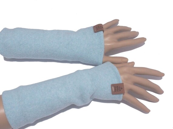 Arm warmers arm warmers wrist warmers vegan cotton knit fabric light blue doubled