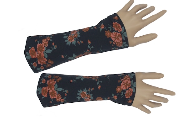 Arm warmers in black, fuchsia, red, floral, reversible wrist warmers