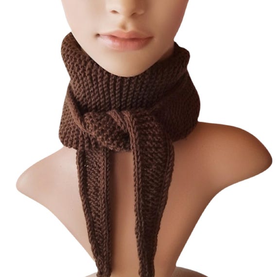 Small Sophie scarf/tie scarf made of merino wool in brown, 120 x 13 cm