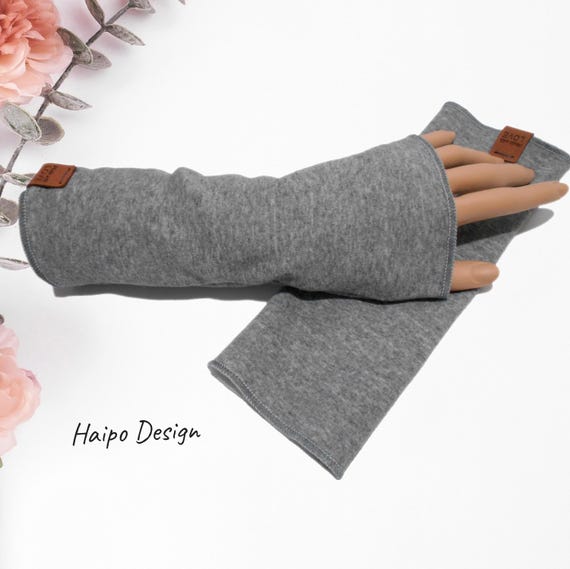 Cuffs, arm warmers, alpine fleece long hand warmers, women's men's wrist warmers, light grey white