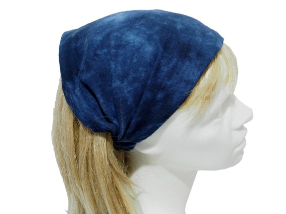 Bandana, headscarf, sun protection, hairband, women, batik, muslin, blue