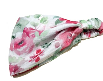 Headscarf bandana sun protection made of organic muslin floral roses