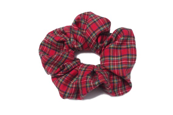 Hair tie scrunchie red checked