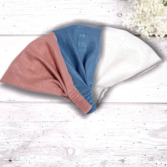 Bandana headscarf muslin, women's hairband, children's sun protection, white, denim blue, old pink
