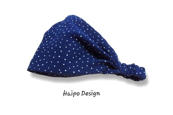 Headscarf bandana sun protection made of organic muslin blue white dots