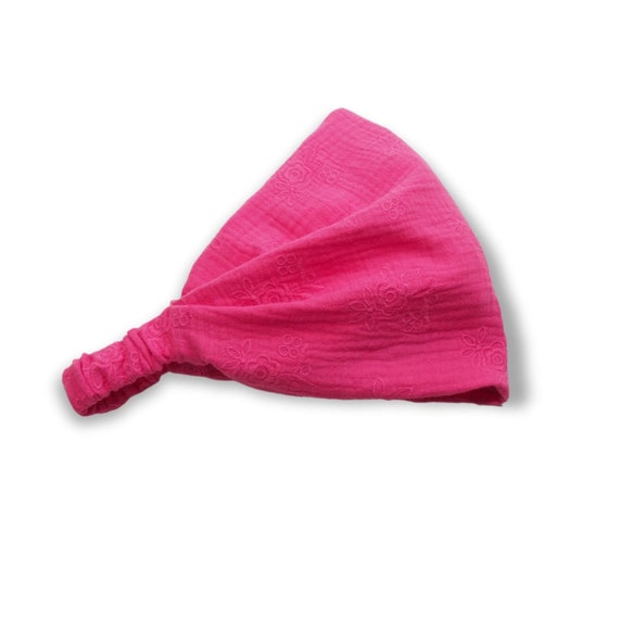 Headscarf bandana ladies hairband fuchsia pink sun protection muslin embroidery magenta