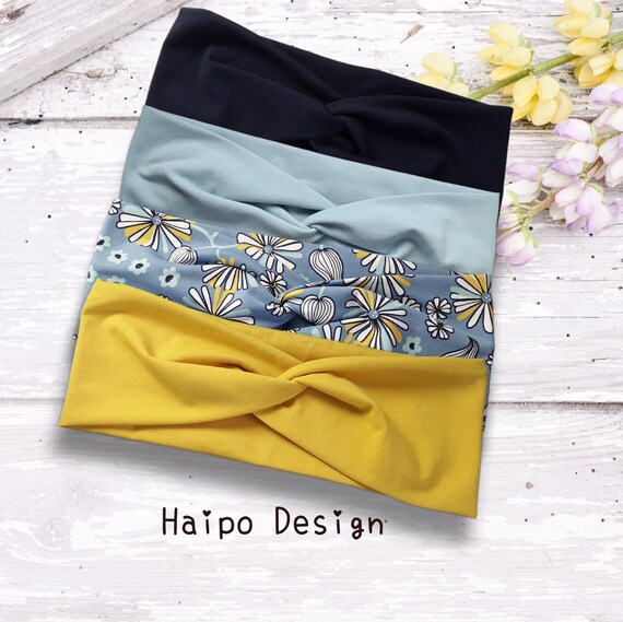 Twist headband, bandeau hairband, plain floral, for women, children and babies, knotted headband made of jersey, for yoga, sports, leisure