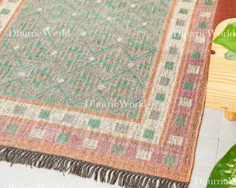 Boho Décor Rug, Handmade Wool Jute Rug, Wool Jute Kilim Rug Home Décor Rugs Custom Size Wool Rug, Vintage Area Rug