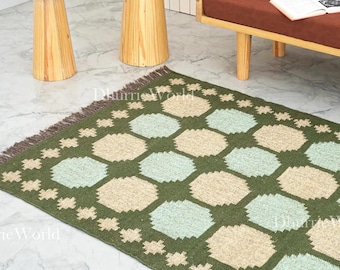Handwoven Wool Jute Kilim Rug, Handmade, Area Kilim Rug, Flatweave Rug, 5x7 Ft Kilim Rug, Navajo Kilim Rug, Custom Size Kilim Rug