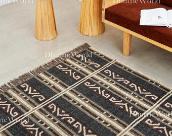 Wool Jute Kilim Rug Home Décor Rugs Custom Size Wool Rug, Vintage Area Rug, Boho Décor Rug, Handmade Wool Jute Rug