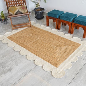Natural Jute Scalloped Rug, Scalloped Jute Rug, Boho Jute Rug, Custom Size Rug, Jute Area Rug, Scalloped Edge Rug