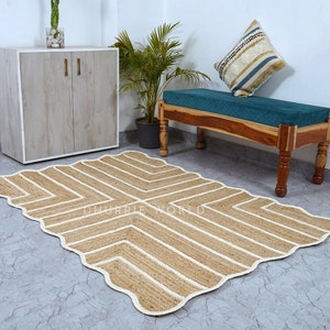 Scalloped Jute Rug, Wavy Scallop Rug, Boho Decor Rug, Handbraided Rug, Natural Jute Area Rug, Handwoven Jute Rug, Custom Size Rug