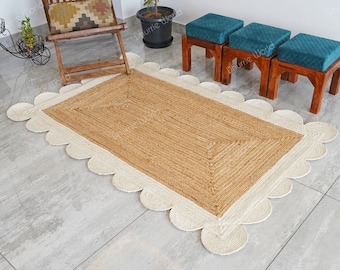 Natural Jute Scalloped Rug, Scalloped Jute Rug, Boho Jute Rug, Custom Size Rug, Jute Area Rug, Scalloped Edge Rug