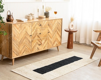 Tapete listrado de juta e cânhamo, tapete preto feito à mão, tapete para corredor, tapete para decoração boho, corredor longo para entrada, tapete de juta e cânhamo
