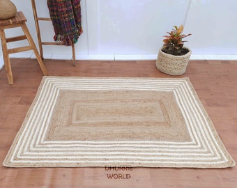 8x10, 9x12 Natürlicher Jute Teppich, Geflochtener Teppich, Weißer Jute Teppich, Handgewebter Teppich, Boho Teppich, Indischer Teppich, Benutzerdefinierte Größe