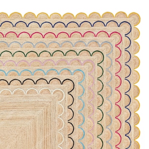 Natural Jute Scalloped Rug, Bohemian Scallop Rug, Natural Jute Rug, Boho Decor Rug, Area Rug, Handwoven Jute Rug, Custom Size Rug