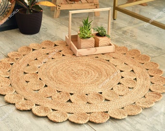 Natural Jute Braided Round Rug, Designer Bohemian Jute Area Rug, Eco Friendly Fall Decor Rug, Boho Decor Handmade Rug