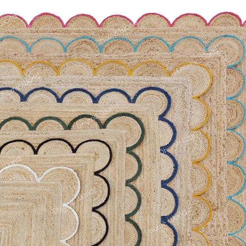 Scalloped Natural Jute Rug Scallop Edge Bohemian Jute Rug Etsy
