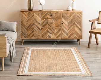Natural Jute Area Rug, Jute Rug Square, Jute Rug Rectangular, Jute Rug Large, Bohemian Rug, Jute Custom Size Rug, Boho Jute Rug