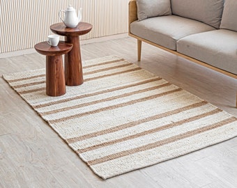 Striped Jute Rug, Natural Jute Area Rug, Custom Size Rug, Boho Jute Rug, Runner Rug, Jute Runner Rug, Natural Fiber Rug