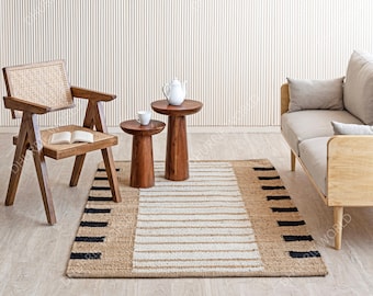 Striped Jute Area Rug, Hallway Runner Rug, Natural Jute Rug, Jute Kilim Rug, Handwoven Jute Rug, Traditional Jute Rug, Custom Size Rug