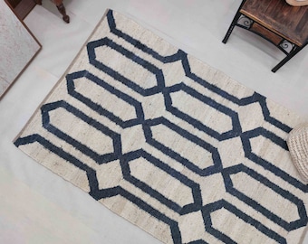 Bohemian Natural Jute Rug Geometric Pattern Area Rug, Boho Jute Rug, Home Decor Rug, Custom Size Rug, Black Rug, Moroccan Rug, Decor Rug