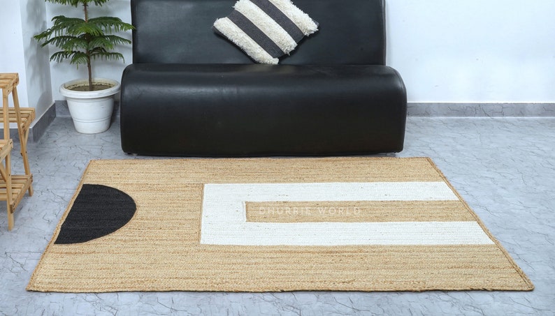 Eclectic Jute Rug Modern Jute Rug, Eclectic Area Rug, Natural Jute Area Rug, Bohemian ...