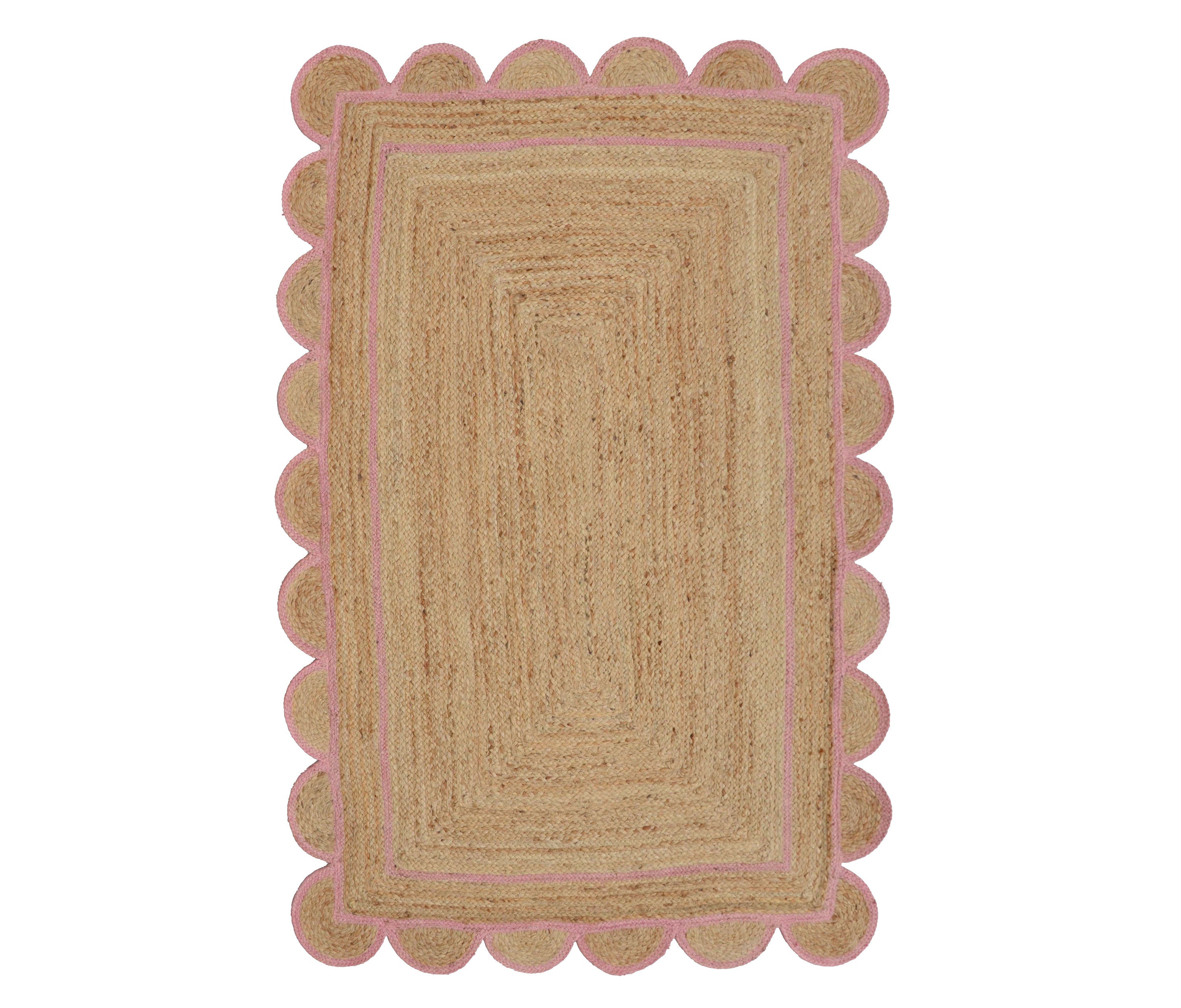 Light Pink Scalloped Jute Rug Scallop Rug Boho Area Rug Etsy