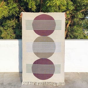 Cotton Modern Rug, Minimalist Rug, Abstract Rug, Handwoven Cotton Rug, Boho Cotton Rug, Modern Art Rug, Custom Size Rug, Dhurrie Rug