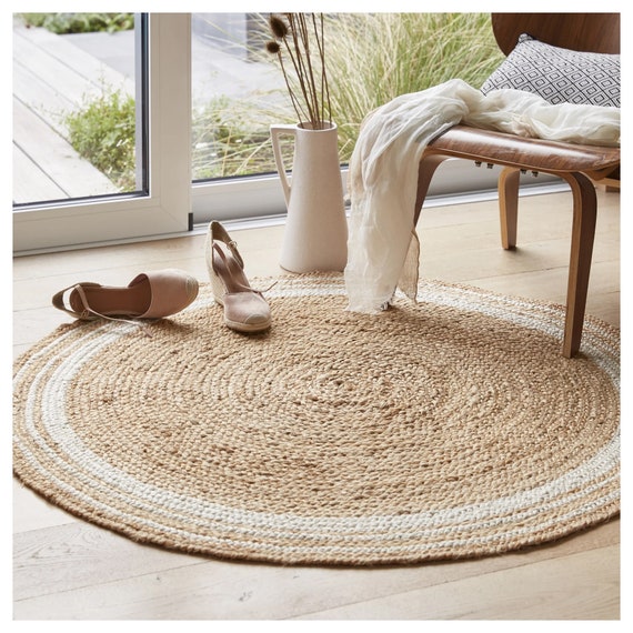 Handwoven Jute & Cotton Oval Rug Natural Fibers Braided Reversible Carpet  4x6ft