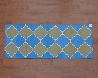 Geometrical Cotton Dhurrie Rug, Runner, Blue Rug, Moroccan Rug, Southwestern Rug, Turkish Kilim, Bohemian Rug CD-297