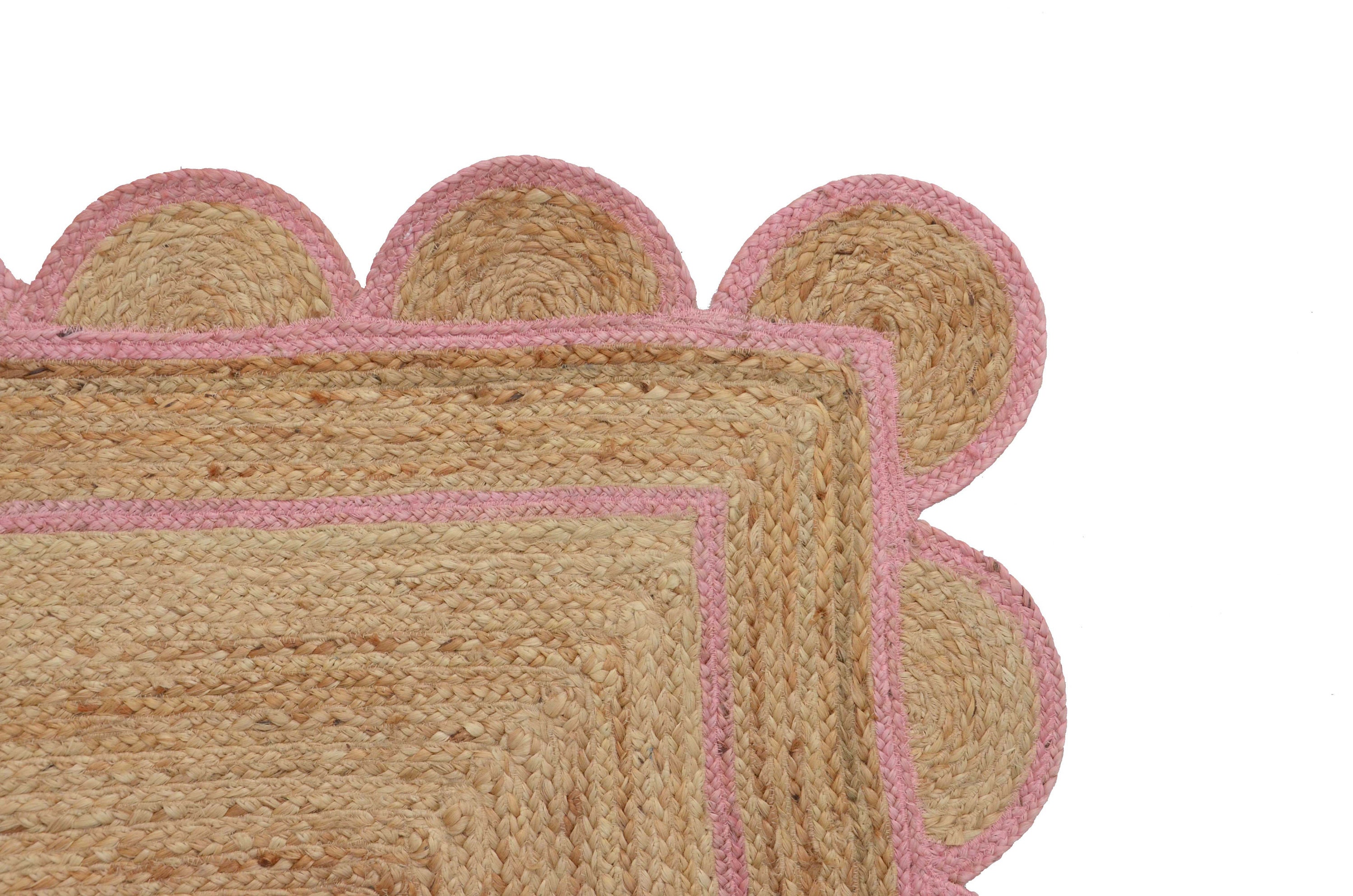 Light Pink Scalloped Jute Rug Scallop Rug Boho Area Rug Etsy UK