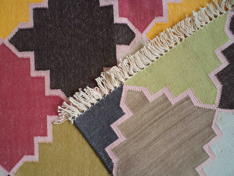 Handwoven Cotton Dhurrie Rug 4x6 Indian Rug Traditional Etsy