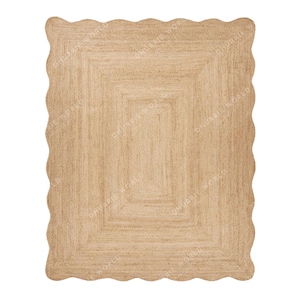Natural Jute Scalloped Rug, Bohemian Jute Area Rug, Bohemian Jute Rug, Scallop Shape Rug, Custom Size Rug, Coastal Jute Rug, Boho Decor