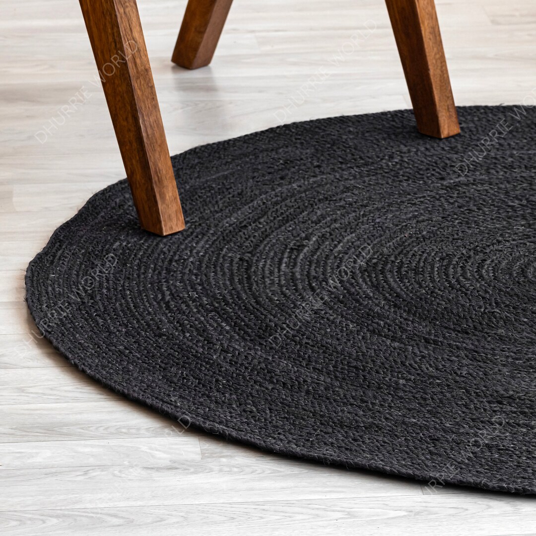 Jute Round Rug, Natural Black Jute Rug, Bohemian Rug, Custom Size Rug ...