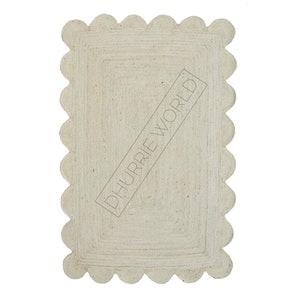 Off White Scalloped Jute Rug, Scallop pattern Rug, Natural Jute Rug, Boho Rug, Area Rug, Handwoven Jute Rug, Custom Rug, Decorative Rug