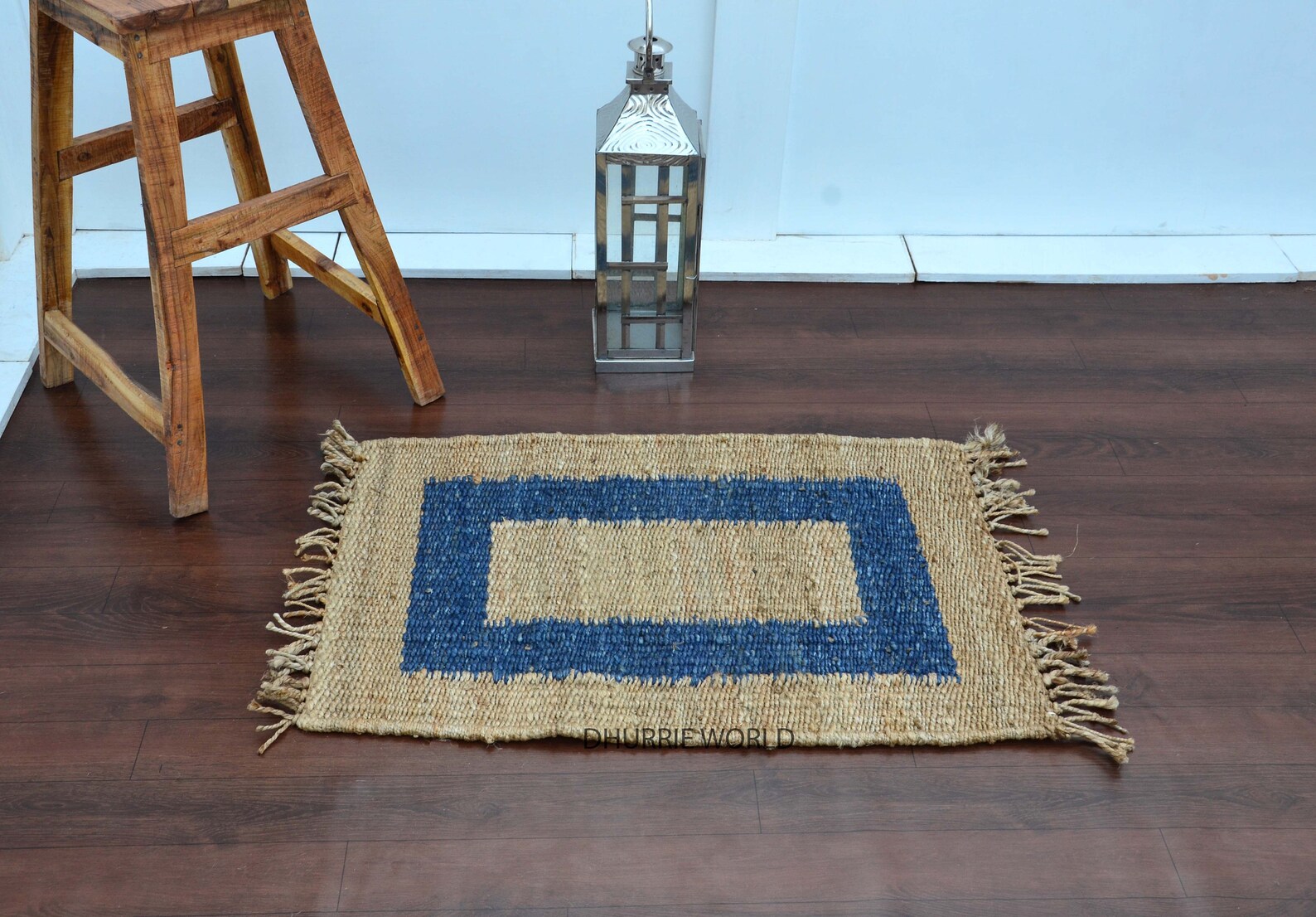 2x3 Blue Border Natural Jute Rug Bohemian Rug Blue Woven Etsy