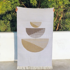 Handwoven Cotton Rug, Cotton Modern Rug, Abstract Rug, Boho Cotton Rug, Modern Art Rug, Custom Size Rug, Dhurrie Rug, Rug For Living Room