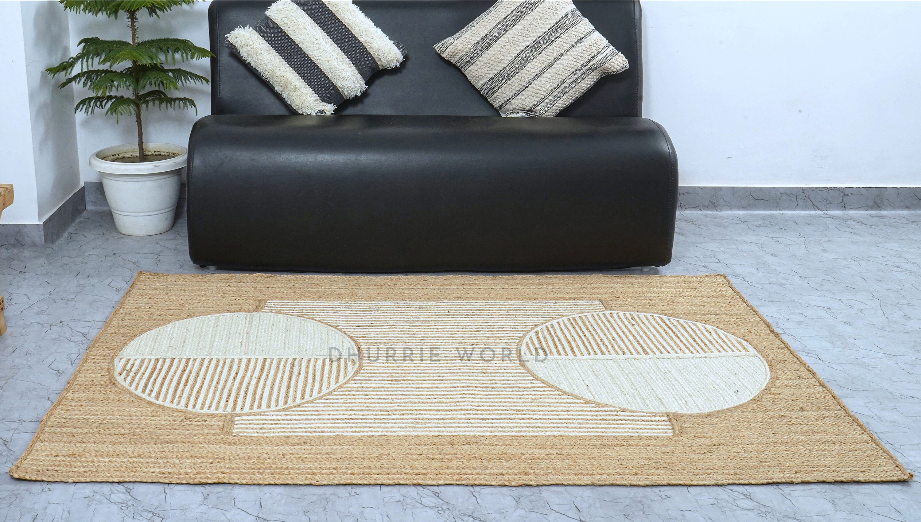 Modern Art Jute Rug, Natural Jute Area Rug, Boho Decor Rug, Custom Size ...